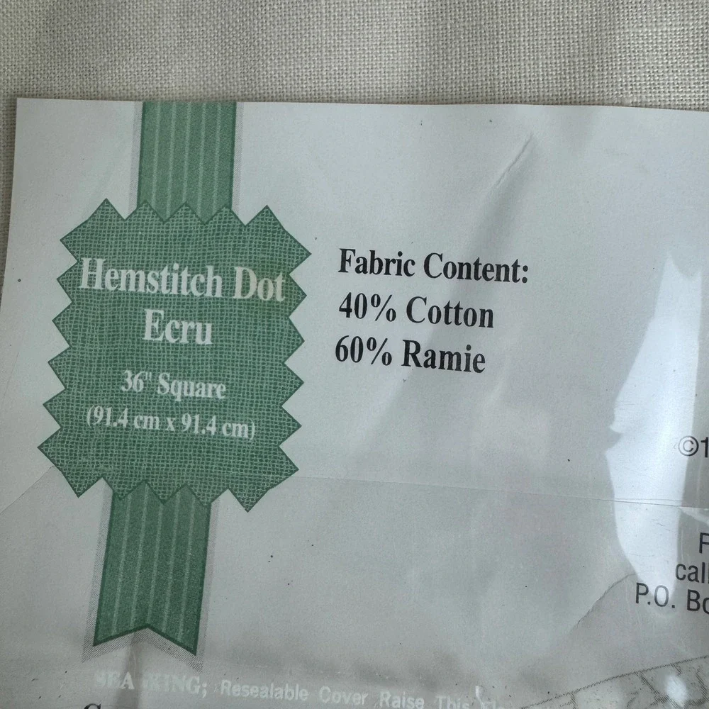 Furio‎ Home Hemstitch Dot Table Topper Ecru 36 Inch Square Cotton Ramie